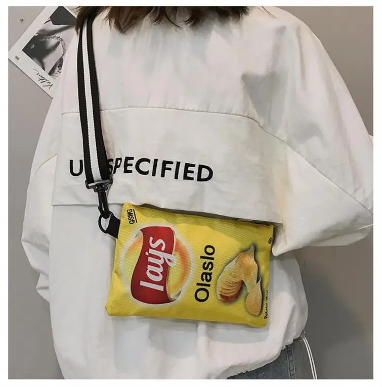 Umhängetasche mit Kartoffelchips-Snack-Muster, Damenversion, kleine einzelne Umhängetasche, lustige Umschlagtasche für Frauen und Mädchen, Handytasche – Detail 6