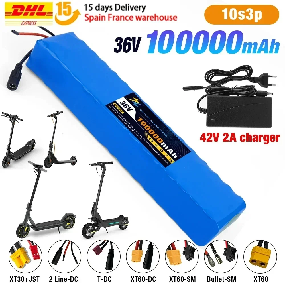 Paquete de baterías de litio recargables 10S3P 36V 100Ah 18650, vehículo eléctrico con potencia de 1000W, bicicleta modificada, scooter eléctrico con BMS
