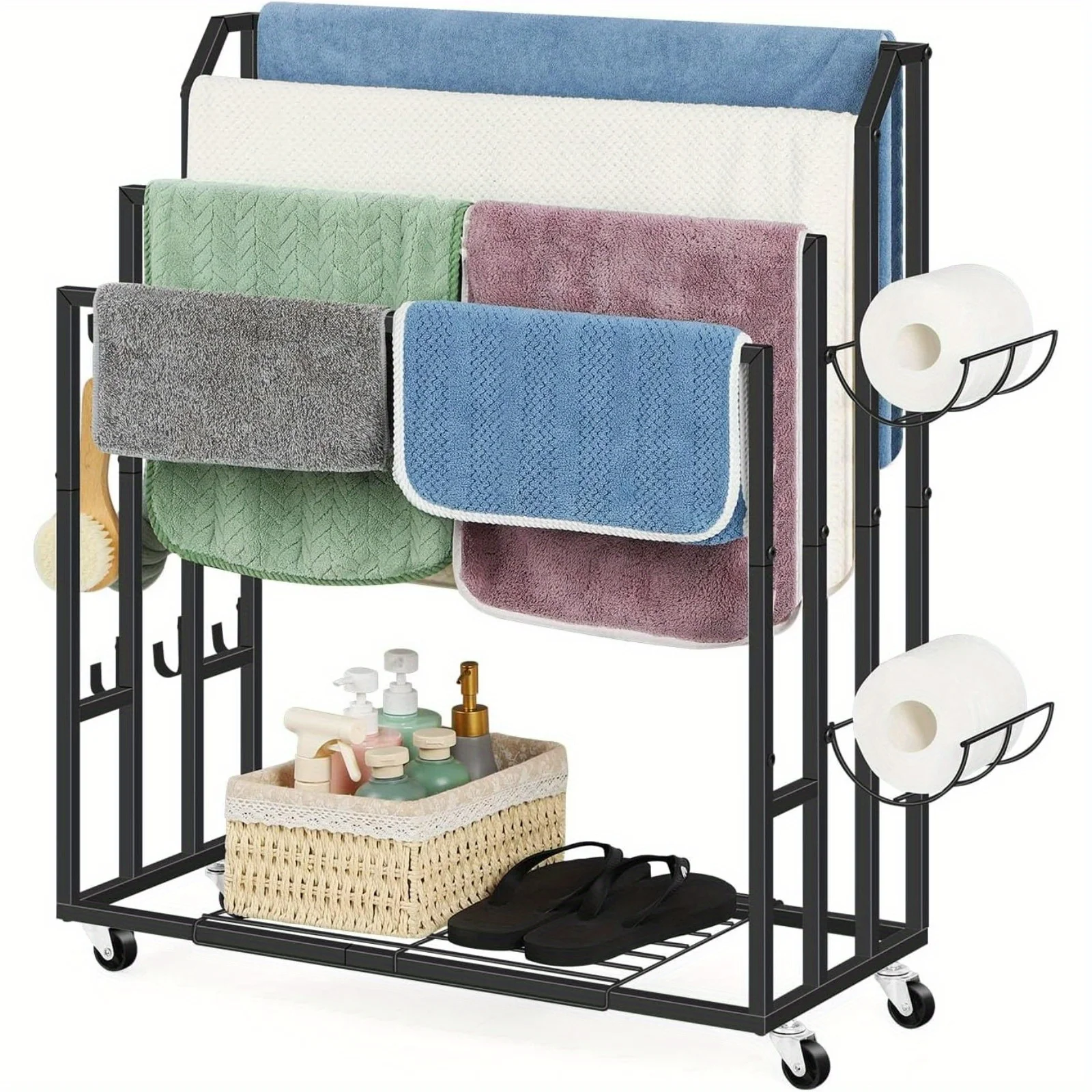 

Towel Rack Stand Freestanding Towel Drying and Display Rack with Wheels,Indoor Outdoor 4 Tier Blanket Ladder Holder for Bathroom