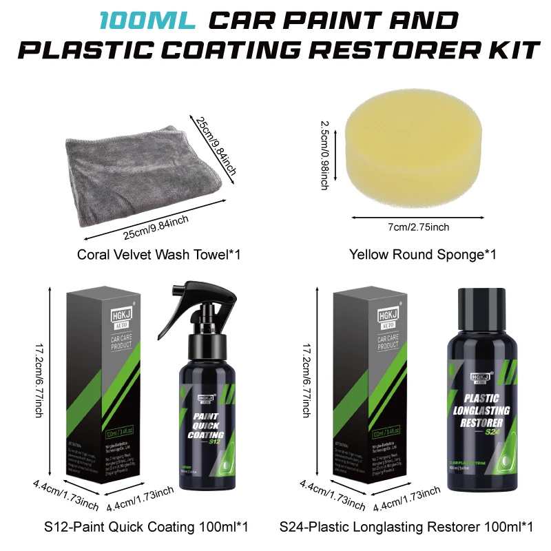 HGKJ Ceramic Car Coating&Plastic Restore Kit For Paint Care Nano Hydrophobic Spray and Exterior Plastic Repair Refurbishment