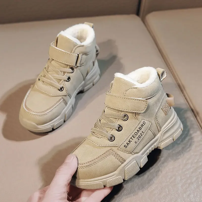 Kids Fleece-Lined Warm Casual Shoes Boys Non-Slip Snow Boots Older Kids Outdoor Sports Cotton Shoes Children Casual Warm Shoes