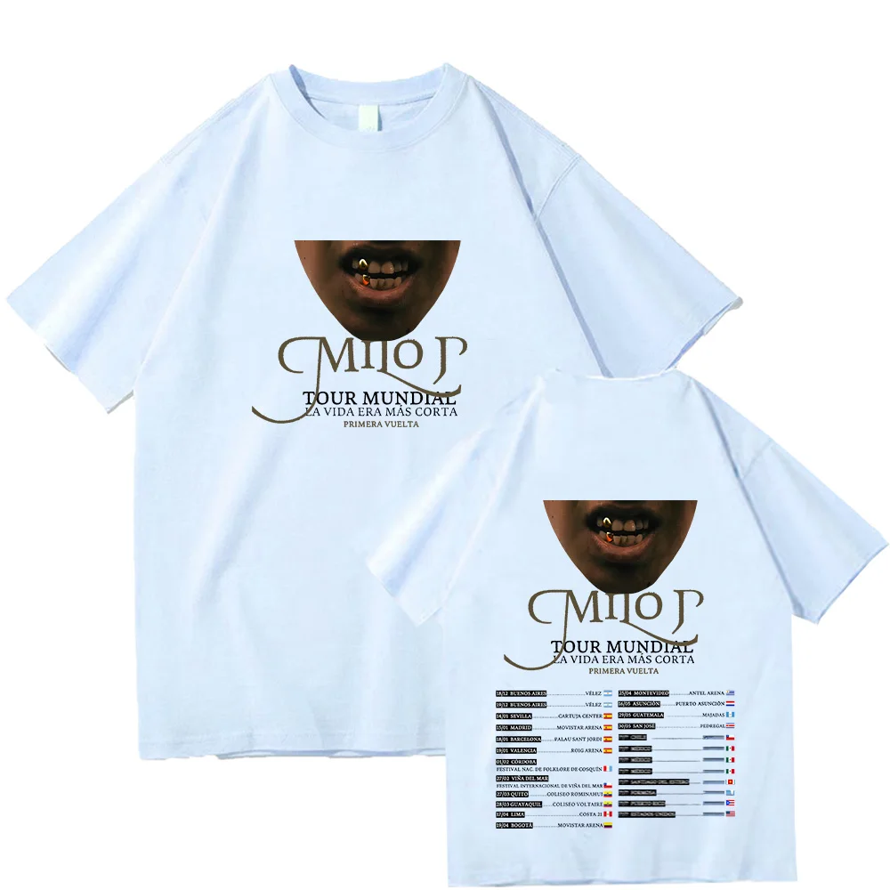 Milo J Tour Mundial La Vida Era Mas Corta camisetas rapero Milo J camisetas gráficas de algodón de manga corta Hip Hop camisetas holgadas Unisex