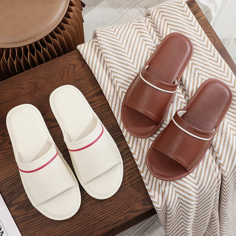Couple's Latex Cowhide Summer Indoor Slippers Non-slip Non-stinking Genuine Leather Soft Home Slippers for Women and Men