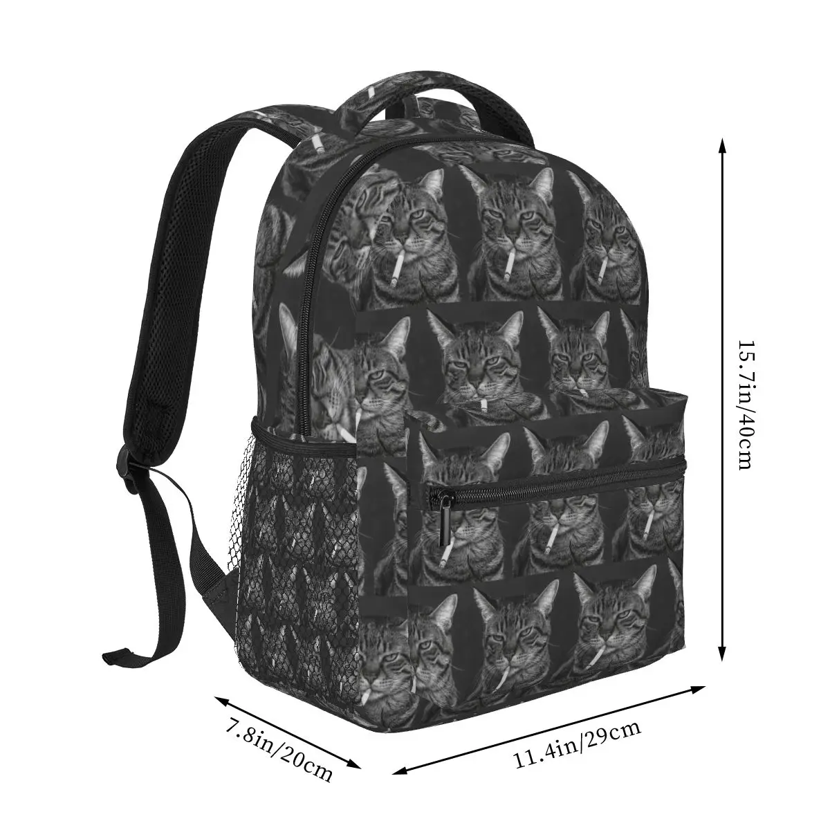Funny Meme Smoking Cigarette Cat Face Graphic Student Backpack School Bag Daypack for Men Women Fashion Bookbag Shoulder Bags