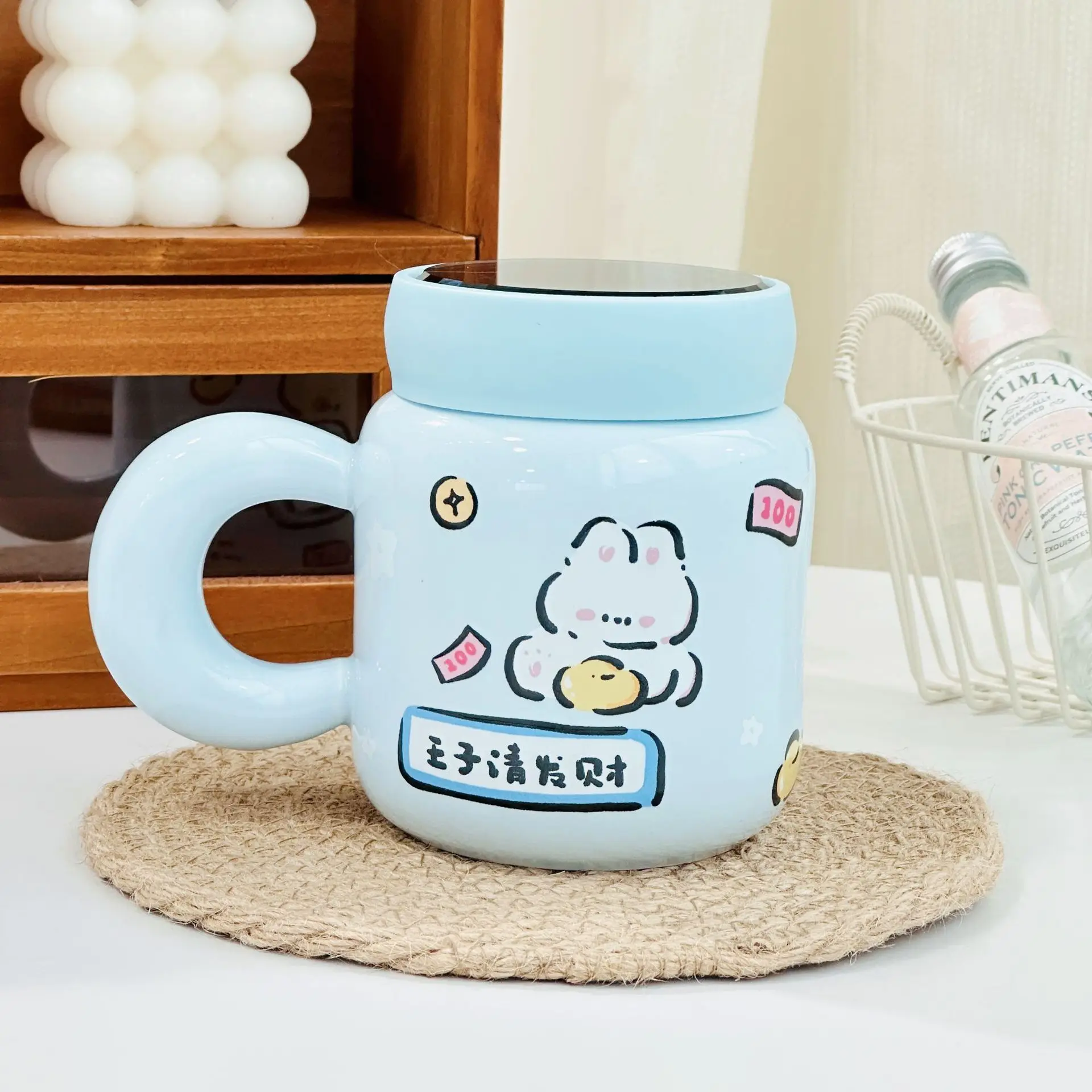 New DIY Creative Ceramic Lid Home Drinking Spoon Makeup With Animal Pattern Gift Cup