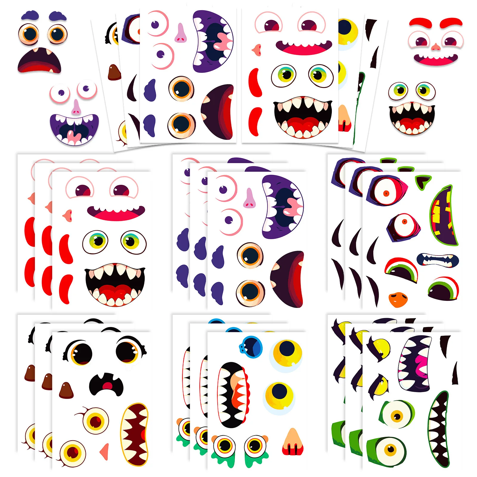 6Sheets Halloween DIY Puzzle Sticker Games 6 Pumpkin Grimace Decoration Make A Face Funny Assemble Jigsaw Stickers Kids Educatio