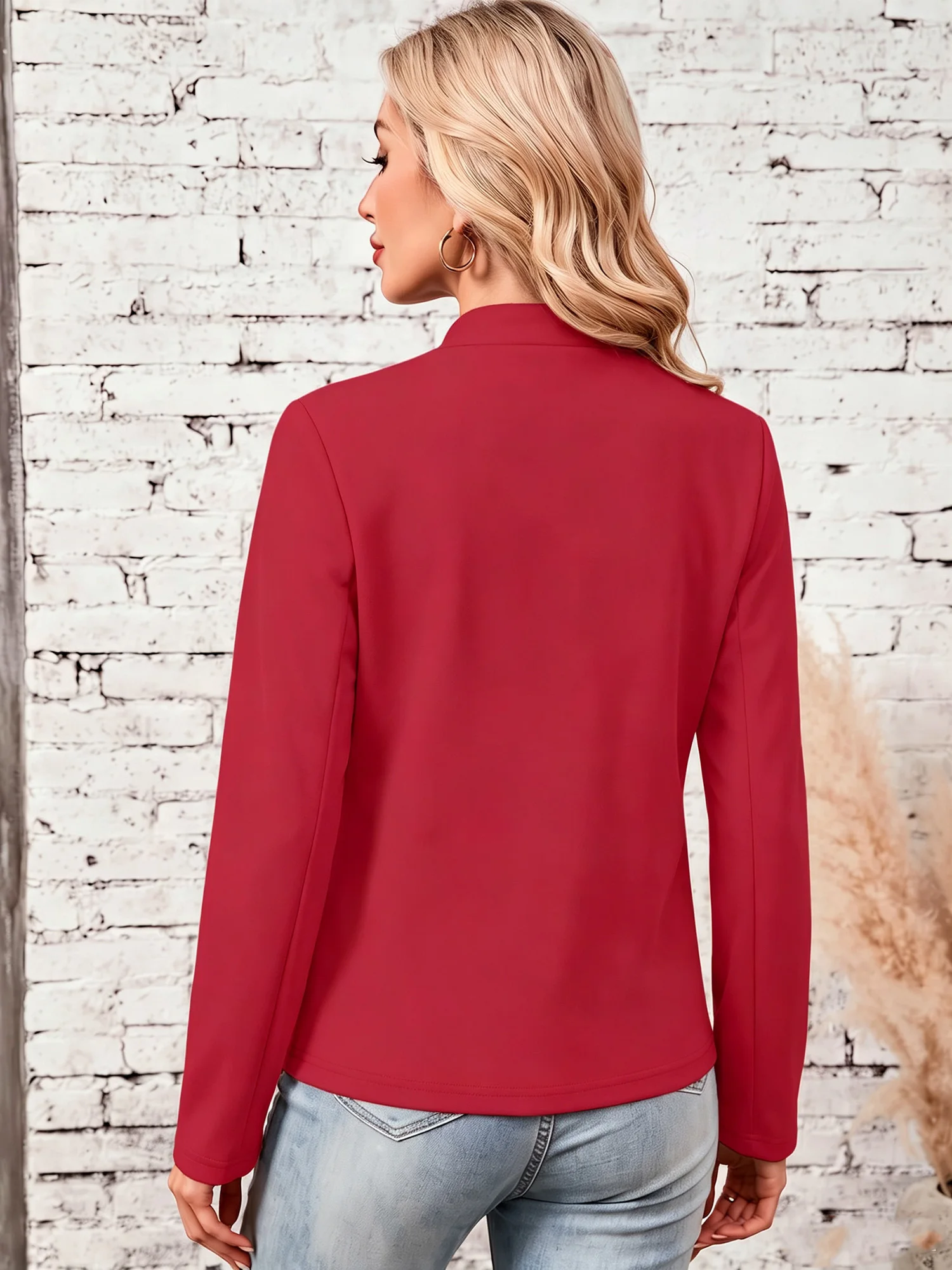 Ladies No Button Open Blazer Lightweight Long Sleeve Stand Up Collar Casual Suit Jacket Streetwear