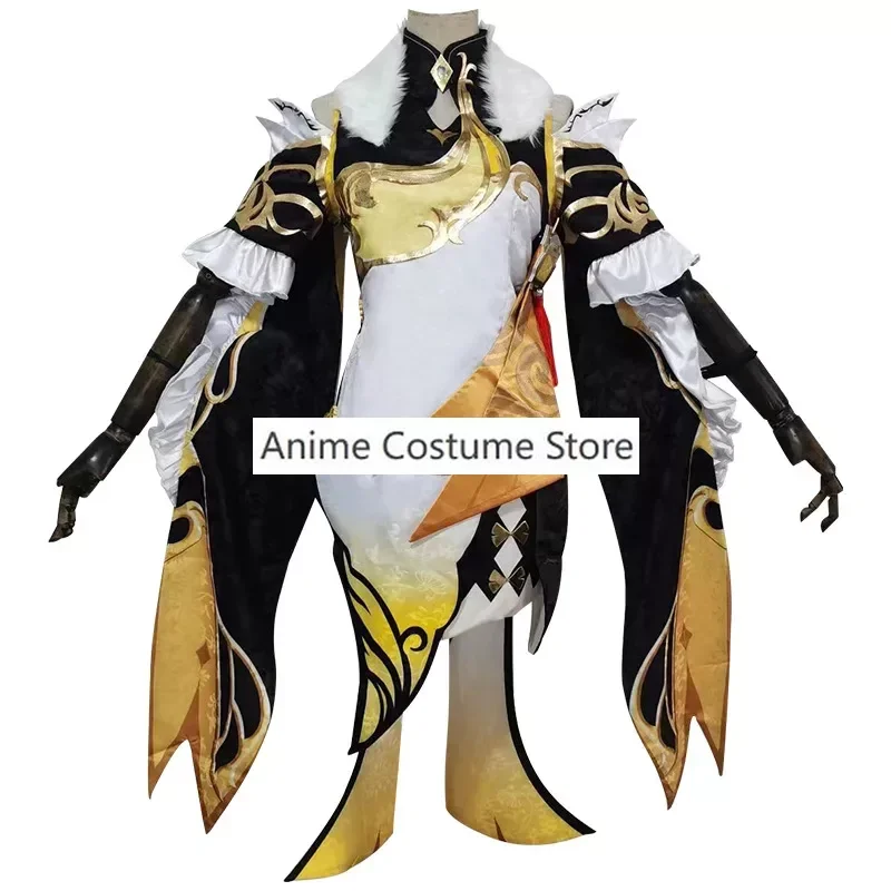 Spiel Genshin Impact Ning guang Cosplay Kostüm neue Haut ning Guang goldenes Outfit gehören Kleid Perücke für Cosplay-Liebhaber