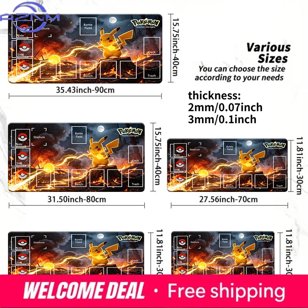 Epic Lightning Fire Pikachu Pokemon TCG Card Game Playmat Large Anti-Slip Gaming Mouse Pad Desk Mat