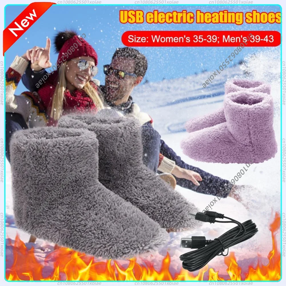 Women Men Electric Heating Shoes Washable USB Heated Shoes Couples Home Shoes for Cold Weather