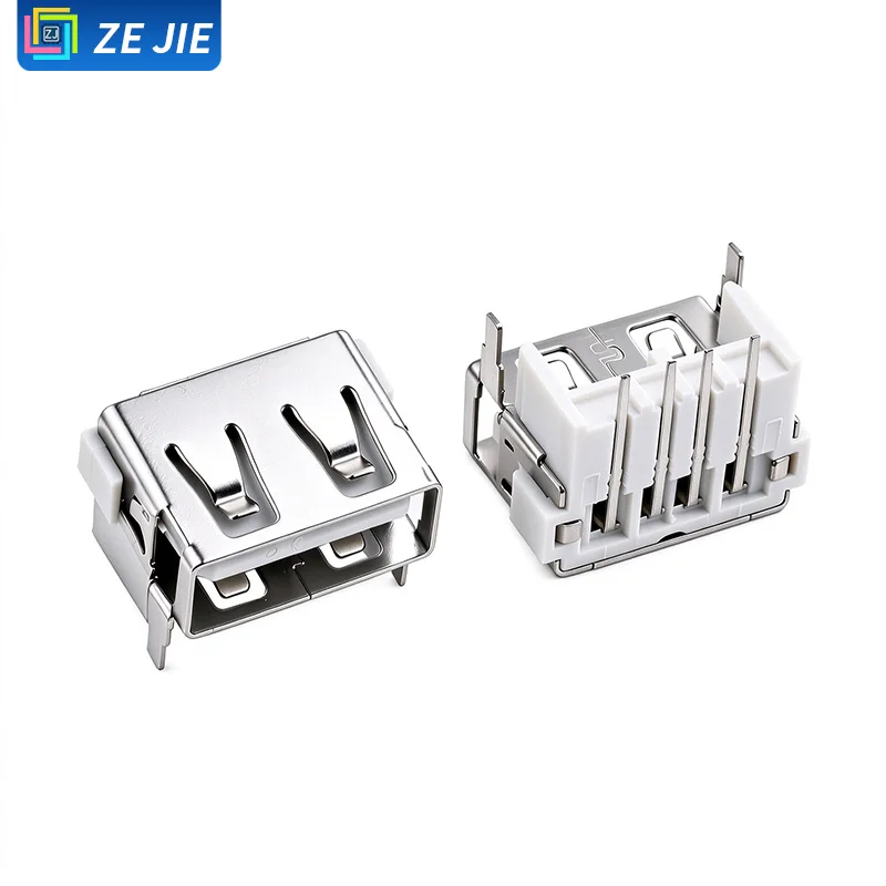 USB 2.0 Type-A Female AF Short Body 10.0, 90° Right Angle, Front 2 Pins DIP, Forward Raised Height 9.8mm, Heightened Type