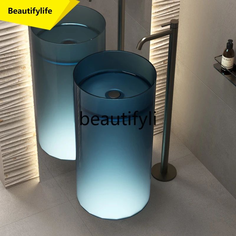 

cn0420 Transparent artificial stone cylindrical floor-to-ceiling wash basin Wash table column basin