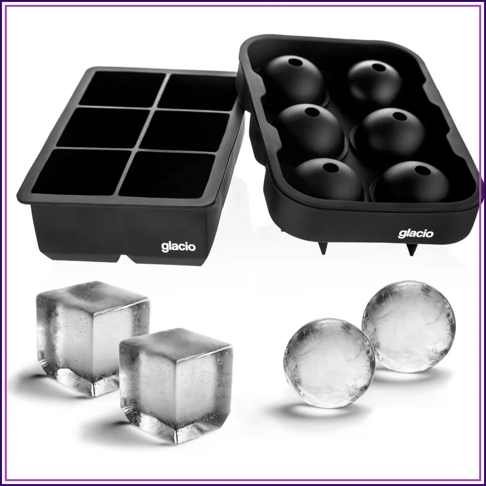 Large Silicone Ice Cube Trays with Lids – 2-Inch Cubes & Spheres for Whiskey, Cocktails – Set of 2 (Black) — купить у AliExpress WW