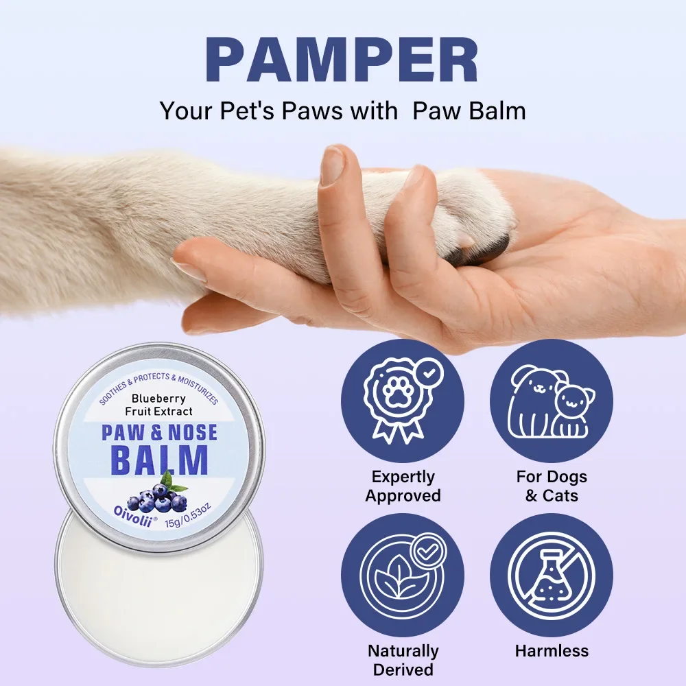 30g Pet Nose and Paw Balm 2-in-1 Natural Blueberry Extract Moisturizer for Dry Cracked Noses and Paws - Ideal for Cats and Dogs