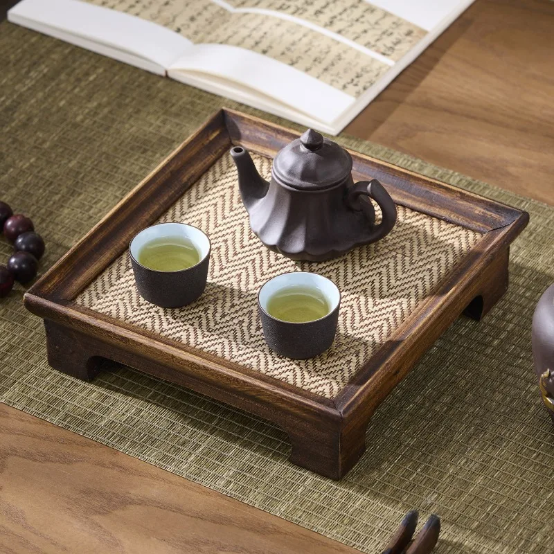 Japanese Minimalist Solid Wood Small Tea Tray Dry Brewing Rectangular Retro Tea Serving Plate for Home Tea Ceremony Office