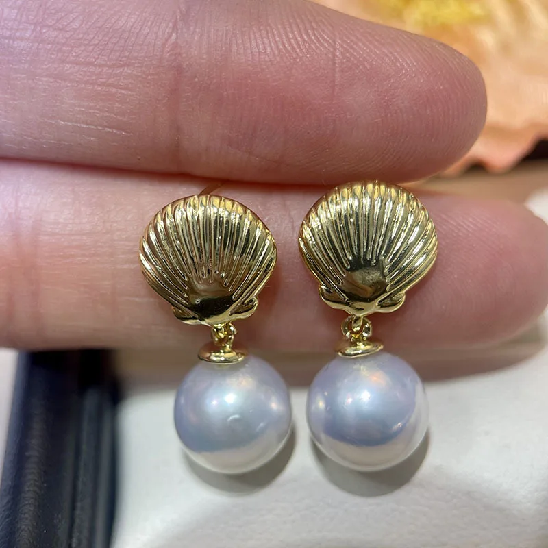 E008 Gold Plated Copper S925 Sterling Silver Needle Scallop Pearl Stud Earrings Findings Jewelry Making DIY Jewelry Accessories