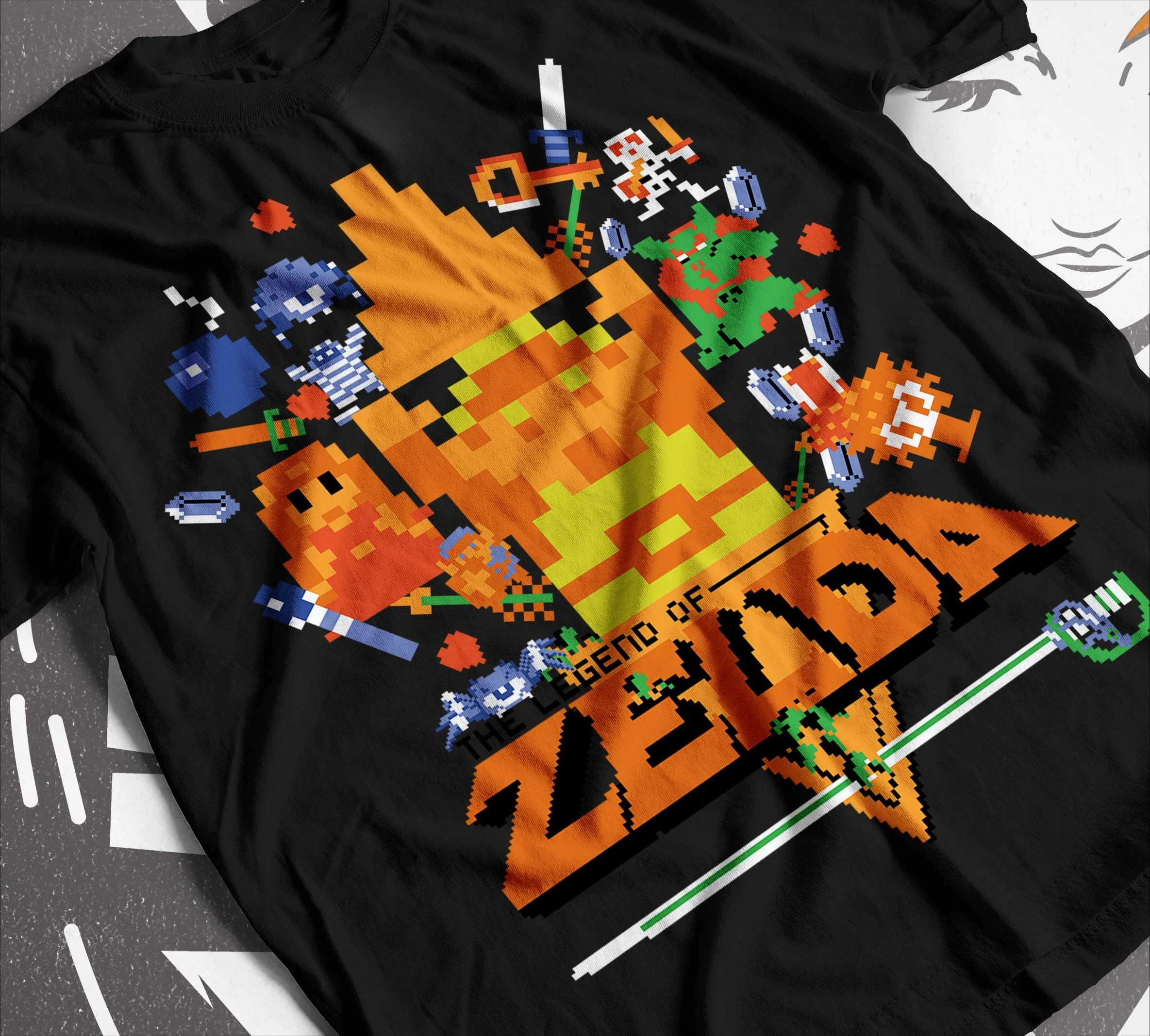 Trendy Unisex Crew Neck Collectible Zelda Retro 8Bit Pixel Game Tee Soft Top Ideal For Night Out And Casual Street Style Looks