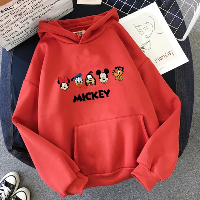 Kawaii Women Hoodies Minnie Hoodie Pullover Mickey Mouse Women\'s Sweatshirts Harajuku Streetwear Cartoon Casual Clothes Tops