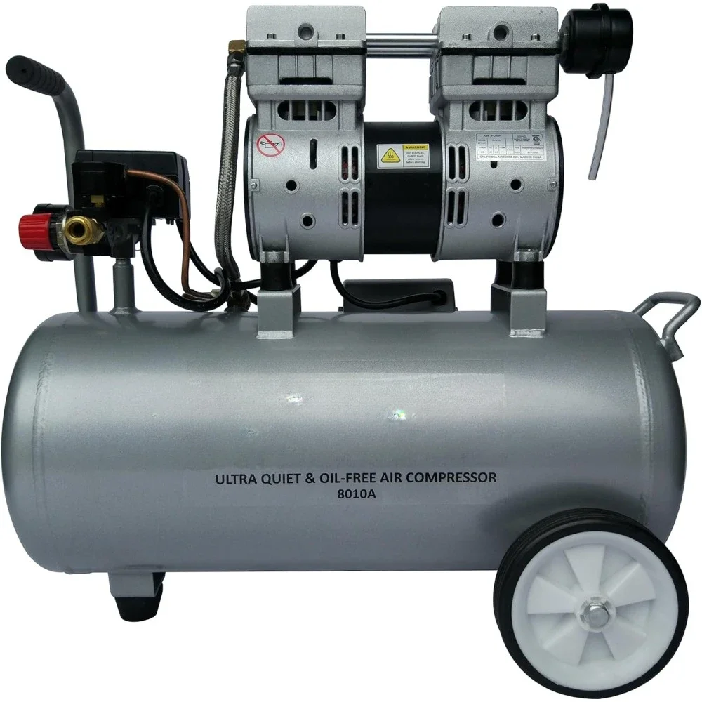 8010A 1.0 HP Ultra Quiet and Oil-Free Air Compressor, 8 Gallon Aluminum Tank, Lightweight with Wheels, 60 dBA Noise Level