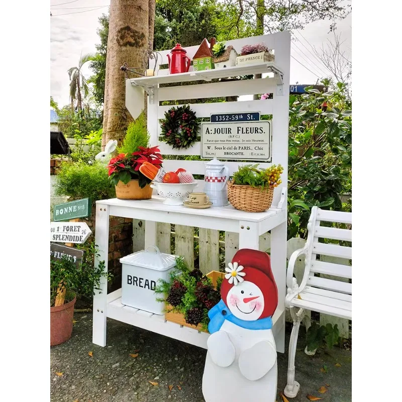 Gardening tools storage rack anticorrosive wood outdoor flower rack yard garden shelf flower shop outdoor flower table