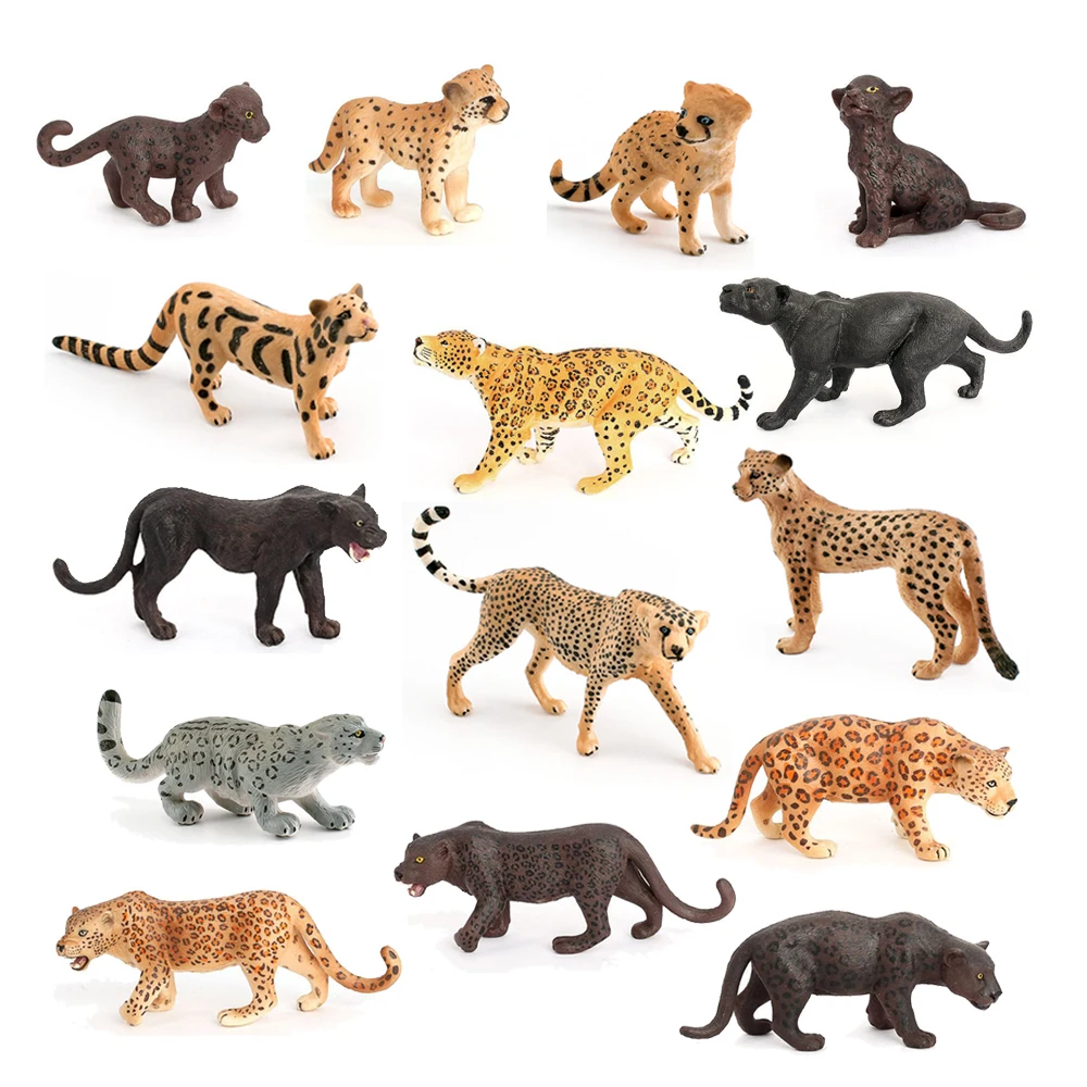 Figuras de animales de juguete de leopardo, figuras de Ocelot, Pantera, guepardo, jungla, figuras de animales salvajes, figuras de acción, juguetes de plástico, regalos para niños