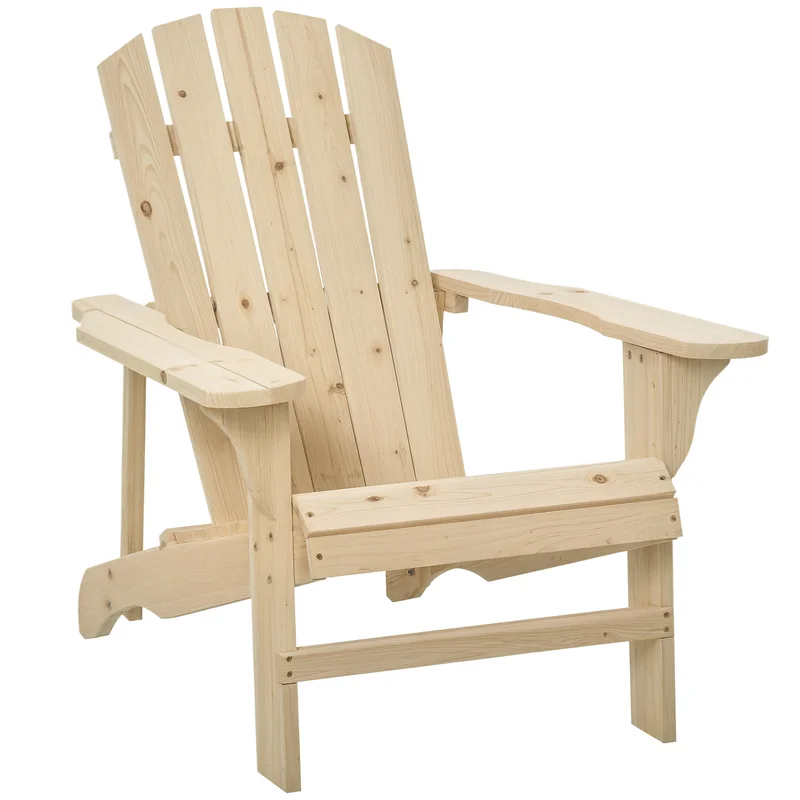 Adirondack Garden Chair, Outdoor Chair, 78L x 89W x 88H cm, Solid Fir Wood, Natural, for Garden, Terrace and Balcony