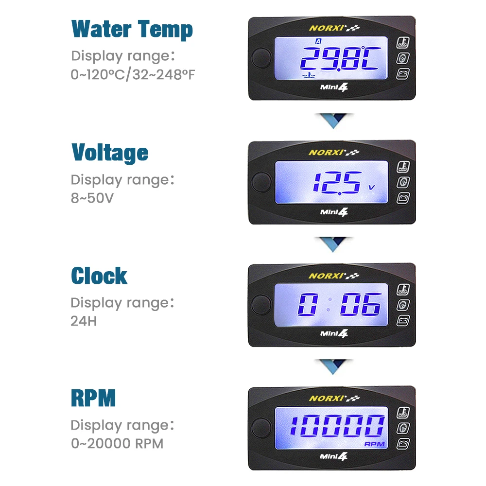 koso tacometro digital moto universal Norxi  Mini 4 in 1 LED Digital Display Quad meter Motorcycle accessories