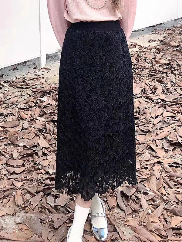 

Облегающая кружевная вязаная юбка-миди А-силуэта с высокой талией, универсальная, для ношения как под одеждой, так и поверх, Poetic Dr, женская, осень-зима, Fa...