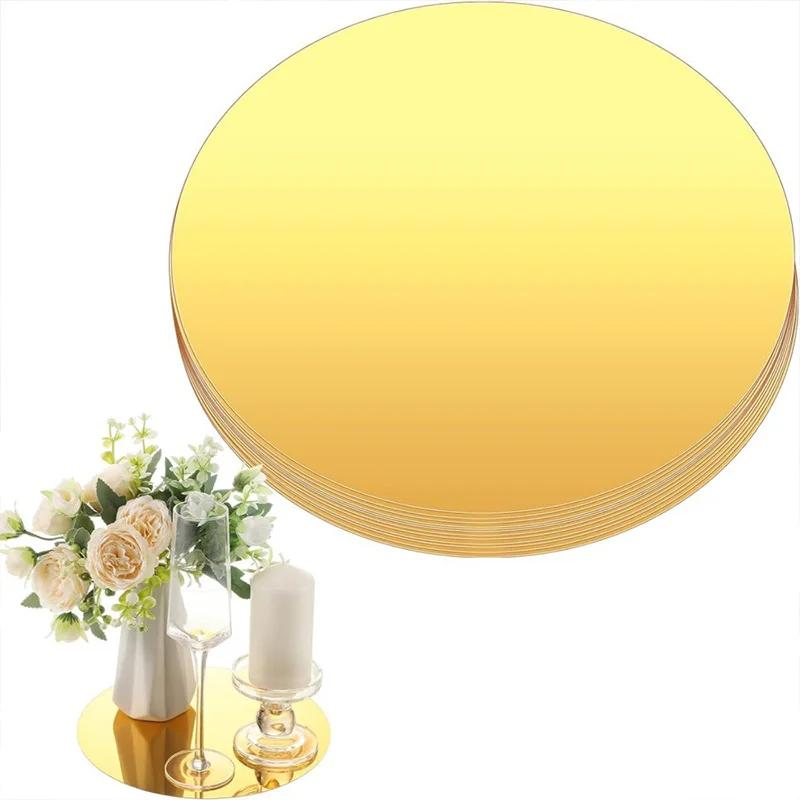 15/20/30cm Round Mirror Glass Tray Large Capacity DIY Acrylic Party Table Centerpiece Candle Plate For Home Wedding Decorations