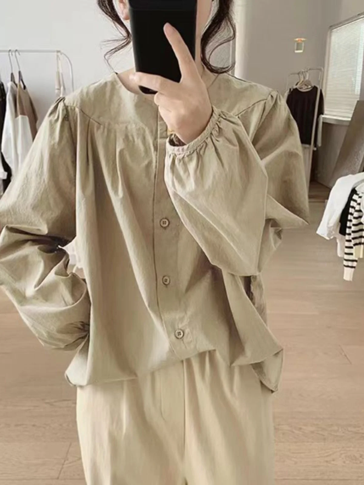 エレプラスサイズラウンドネバブルスベコットンirtレディースファッショナブルカジュアルトップ韓国風スリルーズフィットロングスベ