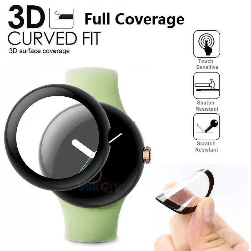 100PCS 3D Curved Soft Screen Protector for Google Pixel Watch 2 / 1 Smartwatch Full Cover Anti-Scratch PMMA Protective Film