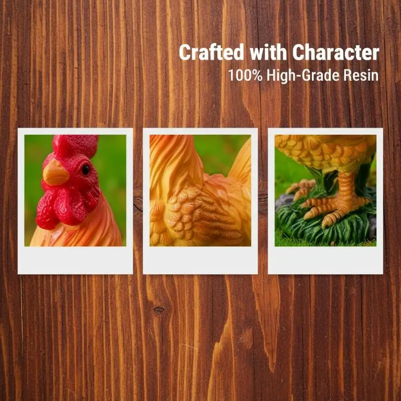 Mini Farm Animal Ornaments 3 PCS Rooster Hen Chick Figurines Small Resin Crafts for  Pot Yard Decoration