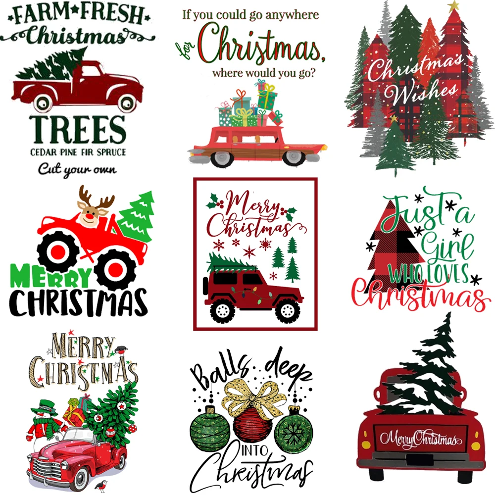 Truck Christmas Tree Iron Heat Transfer T-shirt Pillowcase Printing Clothes Surrounding Skirt Decoration Sticker Festive Gifts