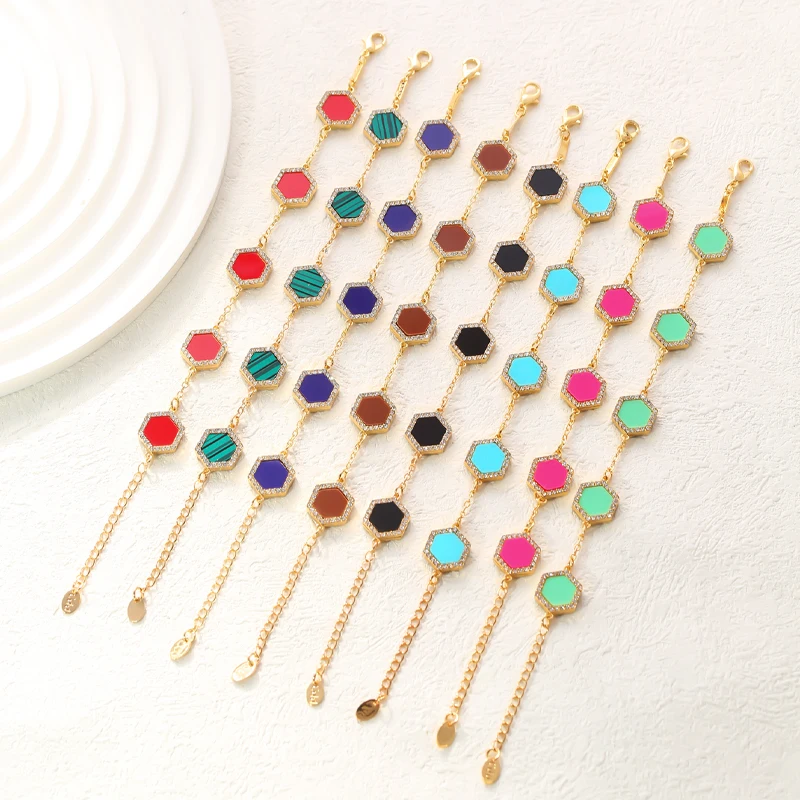 1 Piece of Hexagonal Inlaid Colorful Mother-Of-Pearl Fashion Hexagonal Bracelet