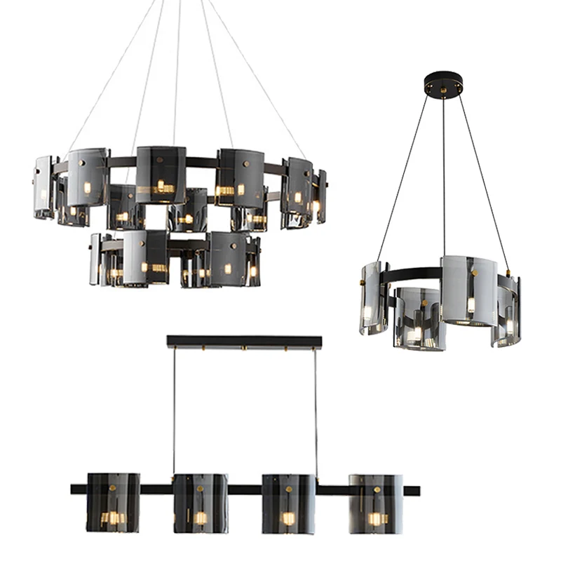 Modern Artistic Square Glass Pendant Lights Black Lustres LED Hanging Lamps for Ceiling Gold Lampara Home Decor for Living Room