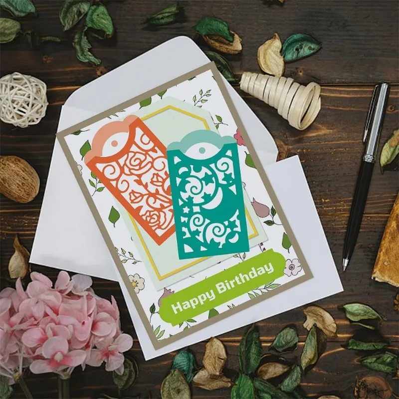 2pc 3D Pocket Envelope Cutting Dies for Card Making Hollowed Out Flower Envelope Die Cuts Carbon Steel Embossing Stencils