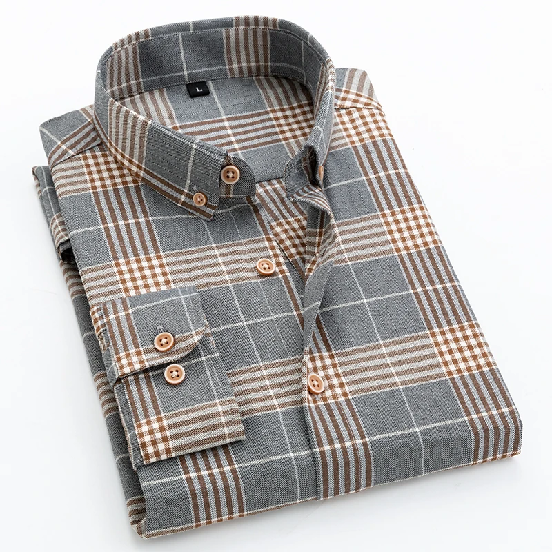 

Male Spring Autumn stripe Plaid Business leisure Shirt Men Cotton Fashion Work Shirt Long Sleeve Shirt High Quality Man Clothes
