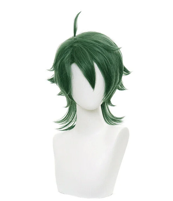 Sintetis Nanjo Wig Cosplay pria hijau pendek