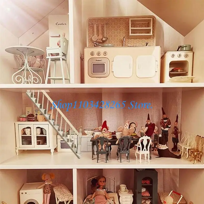 

Pack of 2 Natural Wooden Miniature Steps With Railings 1/12 Scale Model Furniture G2TE