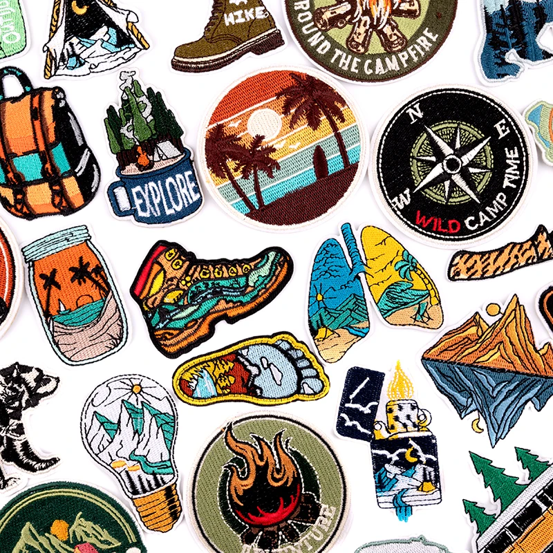 Outdoor Embroidered Adventure Patches On Clothes For Clothing Thermoadhesive Patches DIY Sewing Round Travel Badges On Backpack