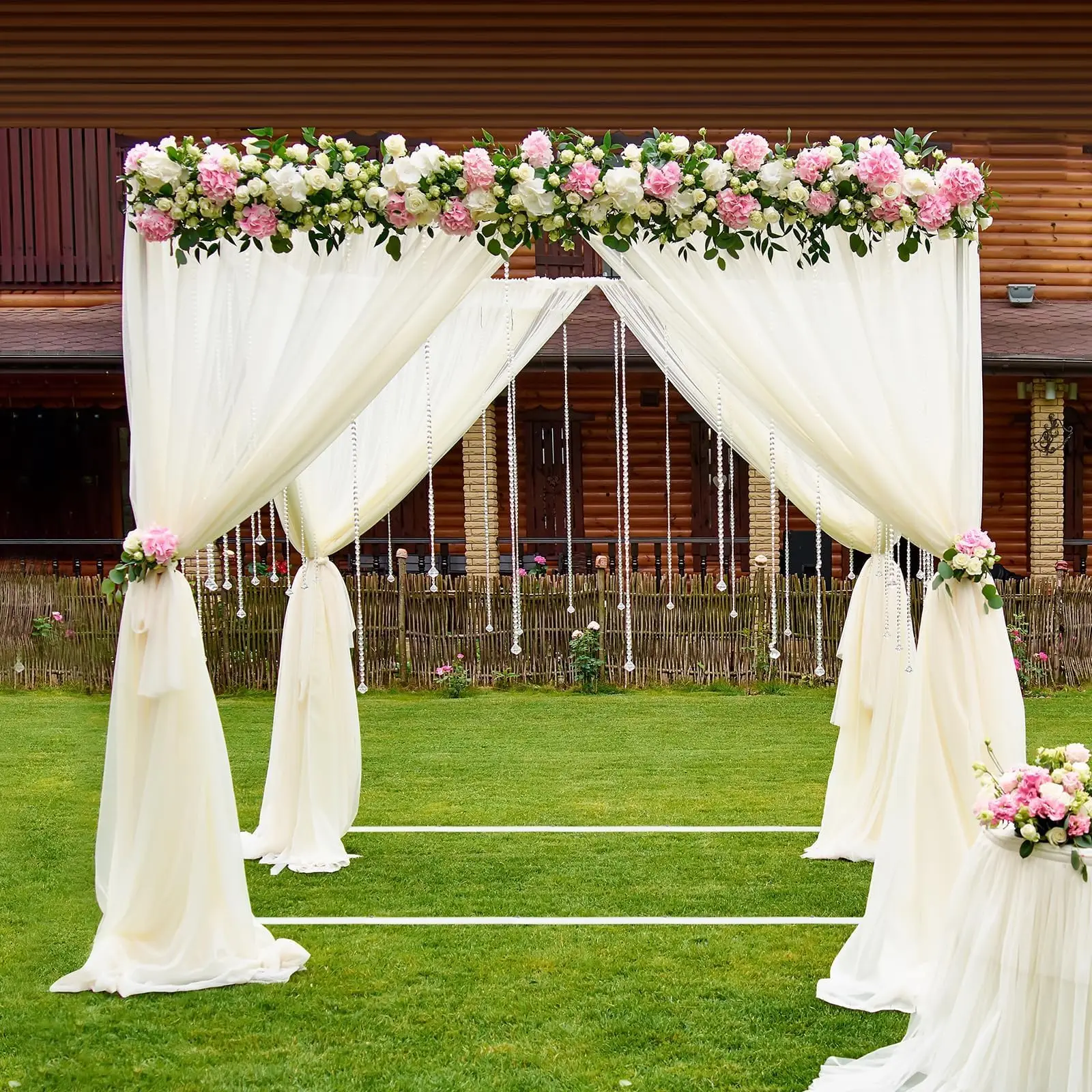 Wedding Backdrop Stand, Square Iron Pipe Backdrop Stand, Square Frame with Water Filling Bags for Ceremony Decoration