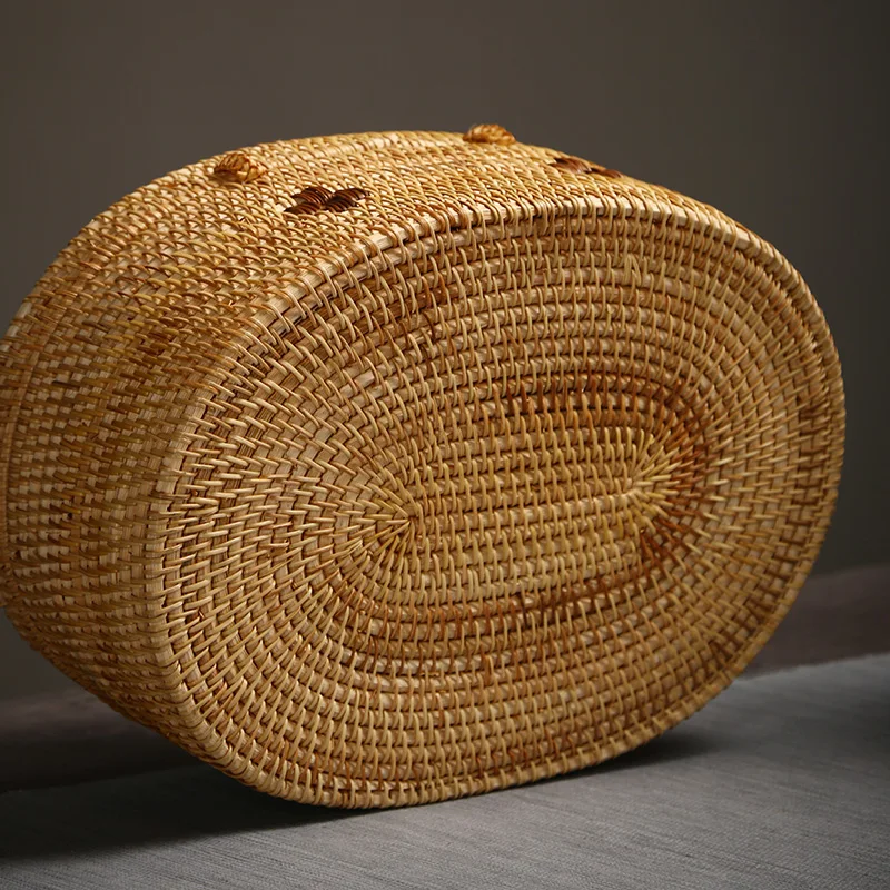 Imagem -05 - Caixa de Armazenamento de Rattan Handwoven com Alça Chá Conjunto Food Container Cesta de Bolo de Frutas de Pão de Piquenique Organizador de Ornamento