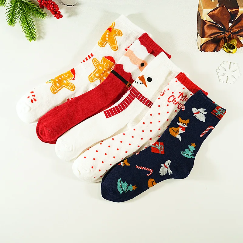 

5 Pairs Women's Socks Winter Sweet High-quality Socks For Girl Gift Set New Cartoon Christmas Kawaii Cute Funny Mid Tube Socks