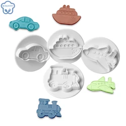 4Pcs/Set 3D Car Plane Train Vehicle Cookie Cutter Biscuit Mold Baking Hand Stamp Press Plunger Sugarcraft Cookie Fondant Cutters