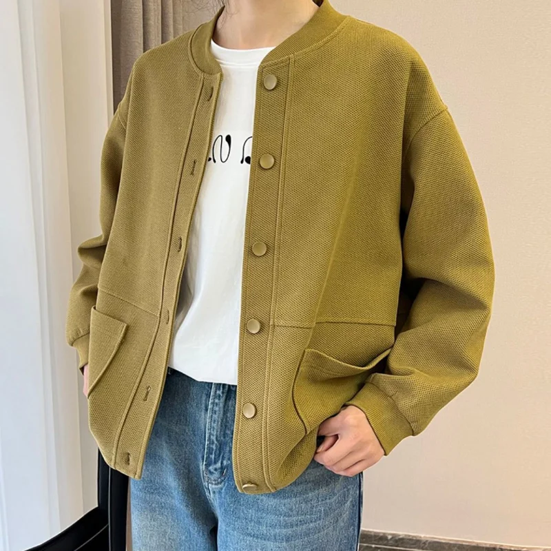 

Baseball Uniform Jacket Short Jacket for Women Spring and Autumn Clothing Korean Loose New Style Versatile Round Neck Cardigan