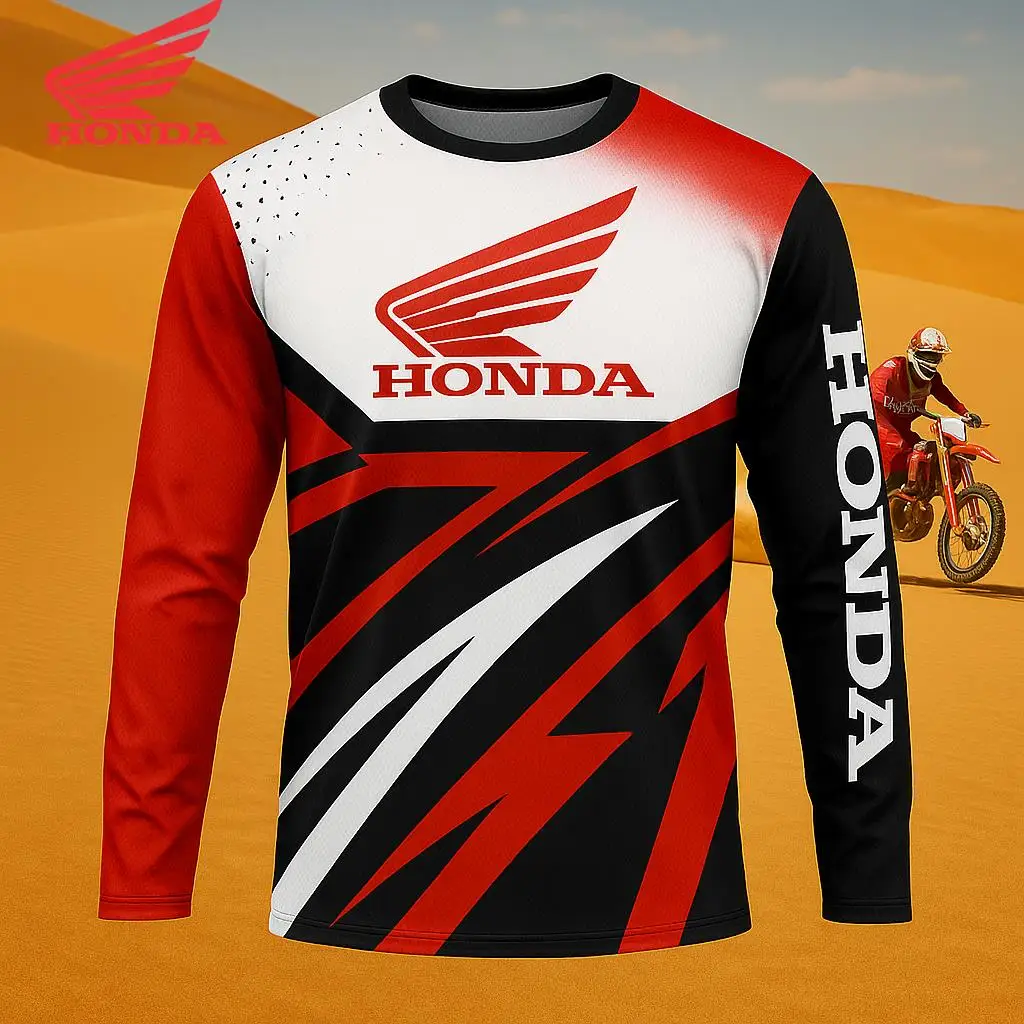 

New Honda Fashion Casual Sports Trendy Men's Outdoor Motorcycle Off Road Cycling Speed Dry Round Neck Long Sleeve T-shirt