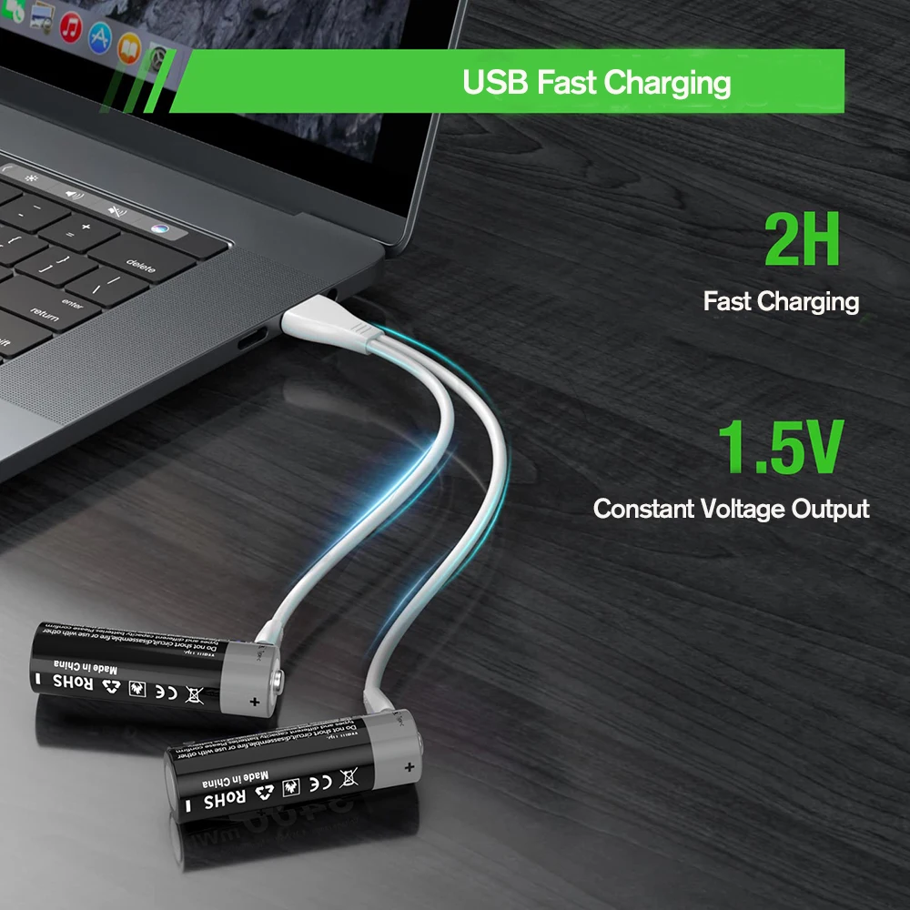 MATOV Li-Ionen-AA- und AAA-Akkus USB-Lithium-Ionen-3400-mWh-1,5-V-AA-Akkus + 1100-mWh-1,5-V-AAA-Batterie