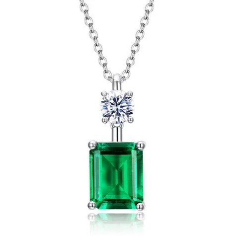 YANZE Lab 3ct Emerald Necklace For Wowen Green Diamond 925 Silver Plated 18k Gold Necklace