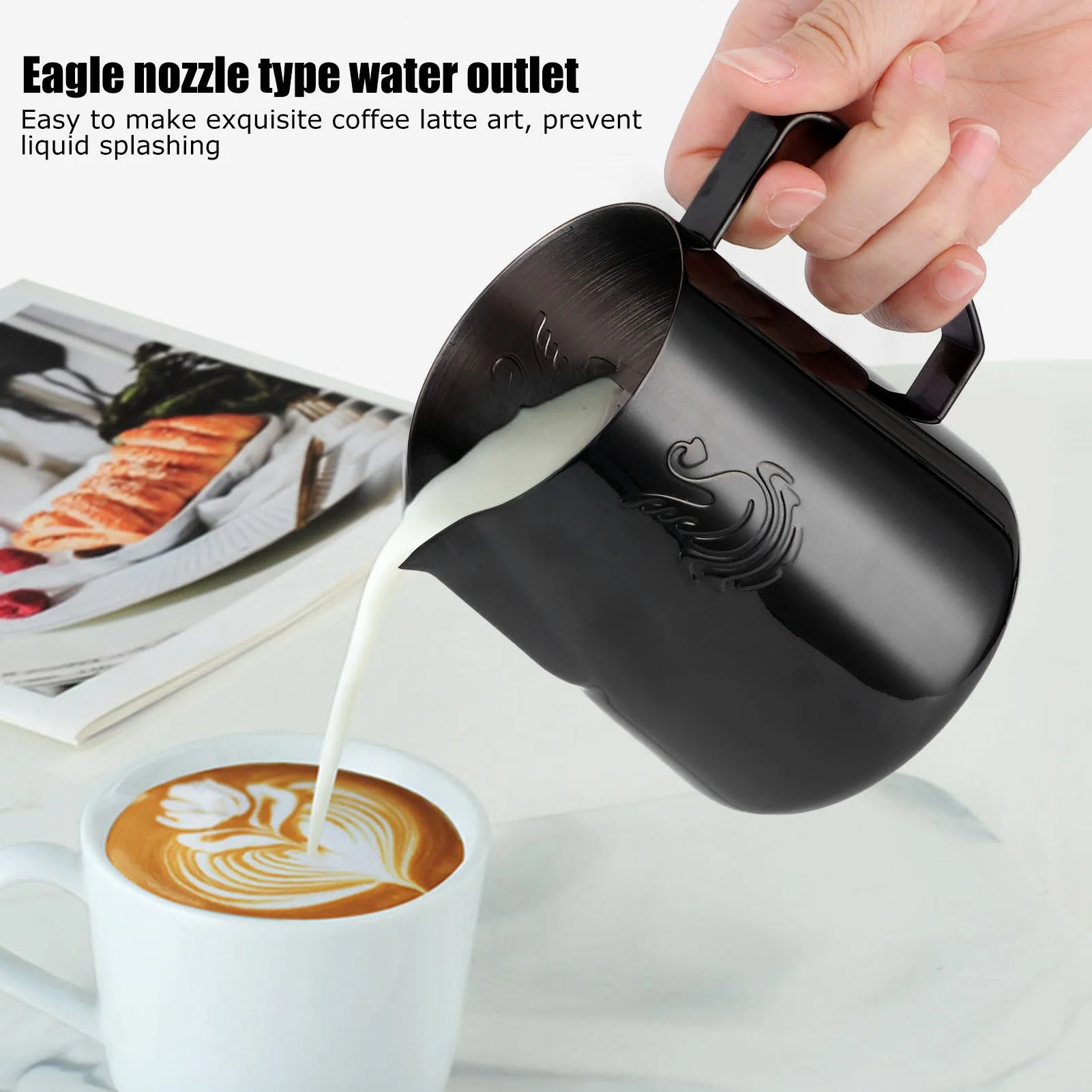 380ml Milk Steaming Frothing Pitcher Stainless Steel Non-Stick Milk Jug Pull Flower Cup Perfect for Coffee Cappuccino Latte Art