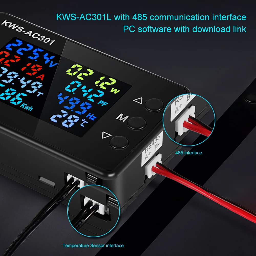 Imagem -03 - Wattmeter Medidor de Energia Voltímetro ac 50300v Tensão 5060hz Analisadores de Potência Medidor de Eletricidade ac Led 020 100a Detector Kws-ac301
